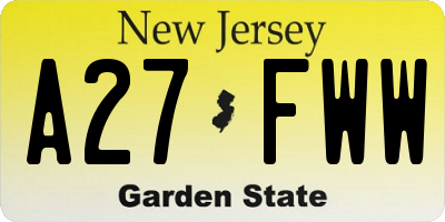 NJ license plate A27FWW