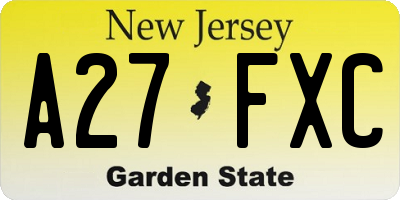 NJ license plate A27FXC