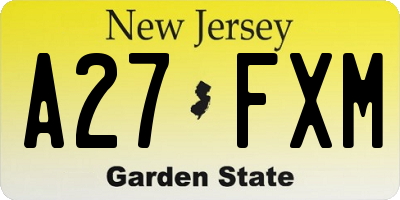 NJ license plate A27FXM