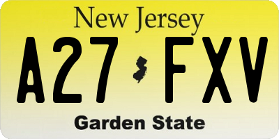 NJ license plate A27FXV