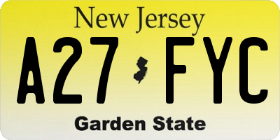 NJ license plate A27FYC