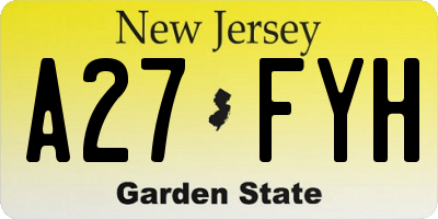 NJ license plate A27FYH
