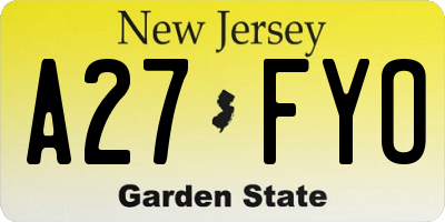 NJ license plate A27FYO
