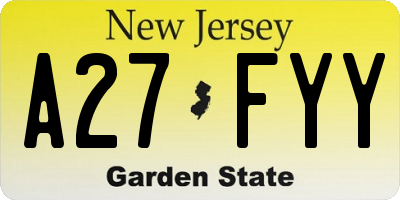 NJ license plate A27FYY