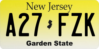 NJ license plate A27FZK