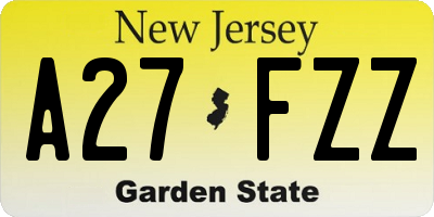NJ license plate A27FZZ