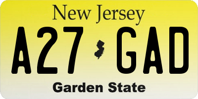 NJ license plate A27GAD