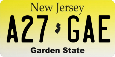NJ license plate A27GAE
