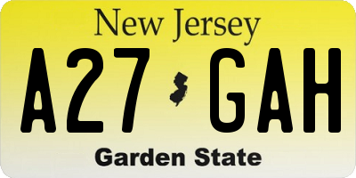 NJ license plate A27GAH