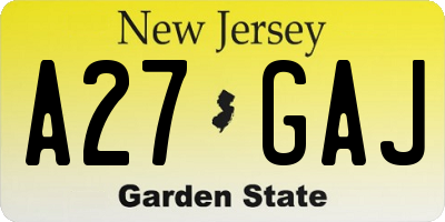 NJ license plate A27GAJ