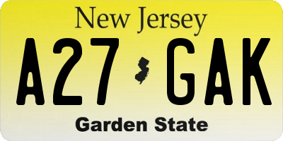 NJ license plate A27GAK