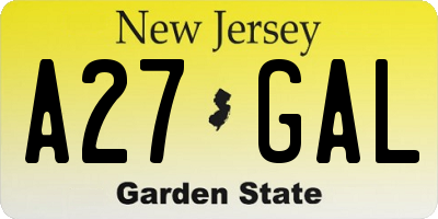 NJ license plate A27GAL