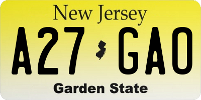 NJ license plate A27GAO