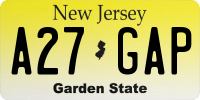 NJ license plate A27GAP
