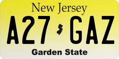 NJ license plate A27GAZ