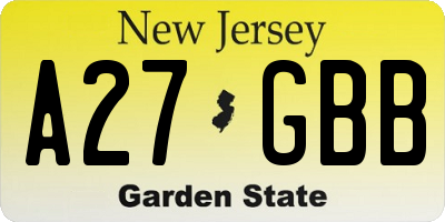 NJ license plate A27GBB