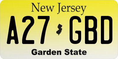 NJ license plate A27GBD