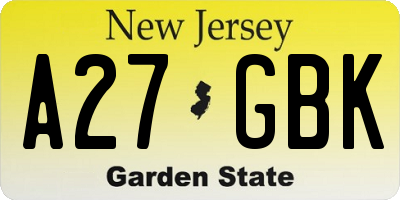 NJ license plate A27GBK