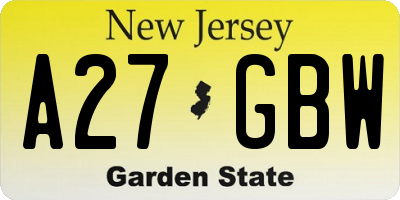 NJ license plate A27GBW