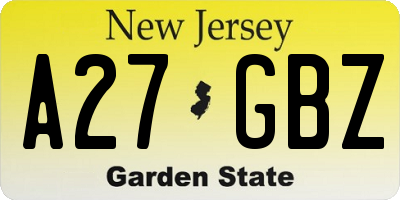 NJ license plate A27GBZ