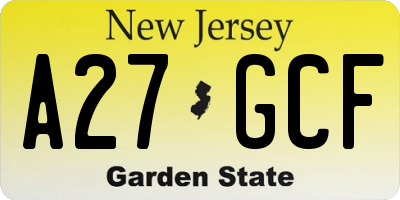 NJ license plate A27GCF