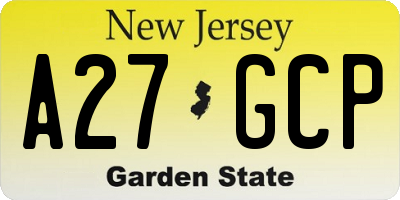 NJ license plate A27GCP