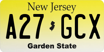 NJ license plate A27GCX