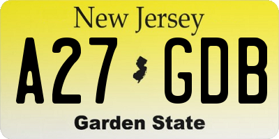 NJ license plate A27GDB