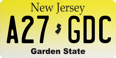 NJ license plate A27GDC