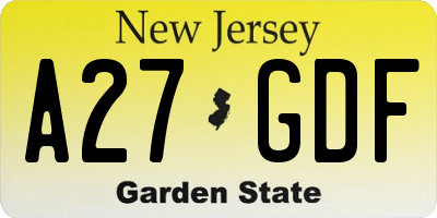 NJ license plate A27GDF