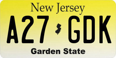 NJ license plate A27GDK