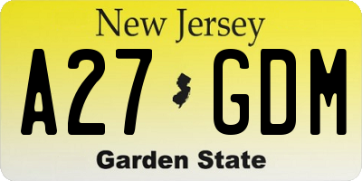 NJ license plate A27GDM