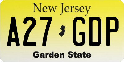 NJ license plate A27GDP