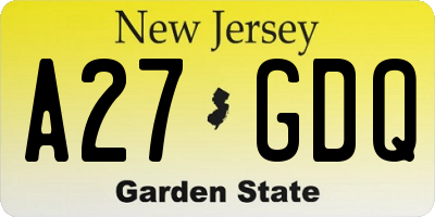 NJ license plate A27GDQ