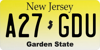 NJ license plate A27GDU