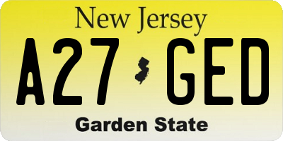 NJ license plate A27GED
