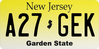 NJ license plate A27GEK