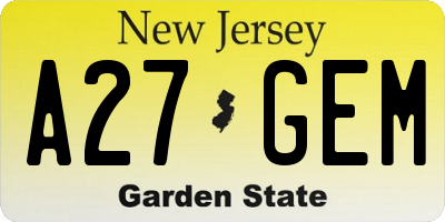 NJ license plate A27GEM