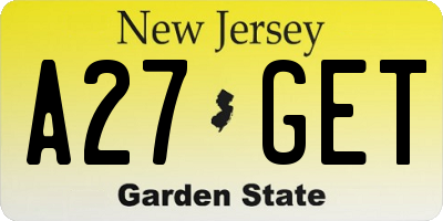 NJ license plate A27GET