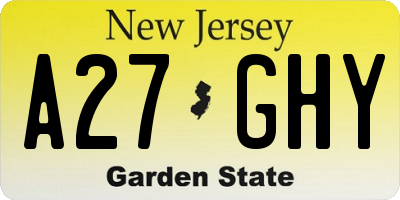 NJ license plate A27GHY