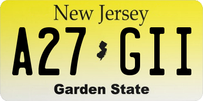 NJ license plate A27GII