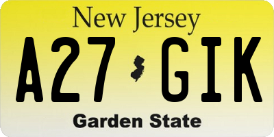 NJ license plate A27GIK