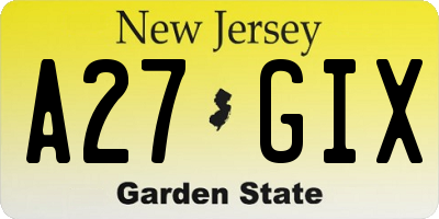 NJ license plate A27GIX