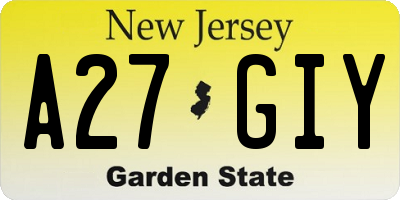 NJ license plate A27GIY