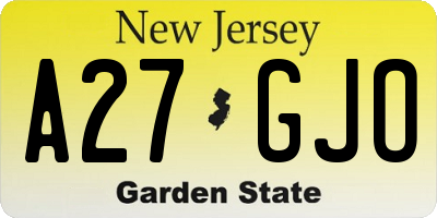 NJ license plate A27GJO
