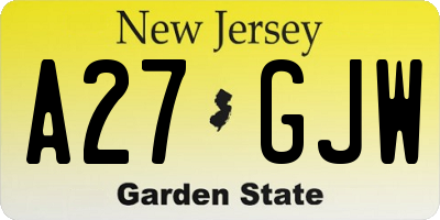 NJ license plate A27GJW