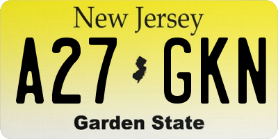 NJ license plate A27GKN