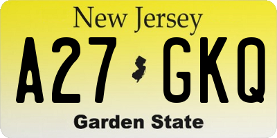 NJ license plate A27GKQ