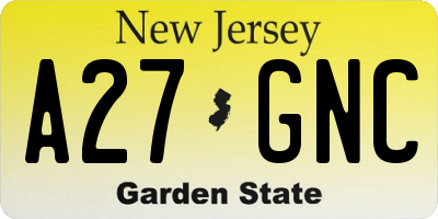 NJ license plate A27GNC