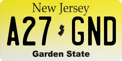NJ license plate A27GND